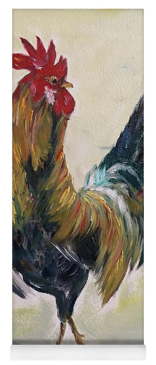 Rooster Yoga Mat featuring the painting Who you calling Chicken by Roxy Rich