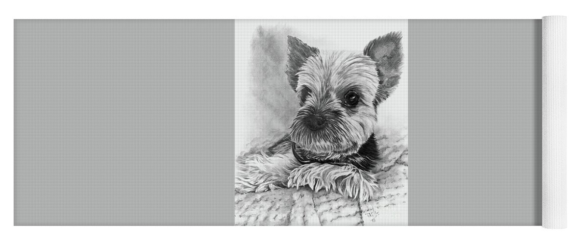 Yorkie Yoga Mat featuring the drawing Yorkie #1 by Terri Mills