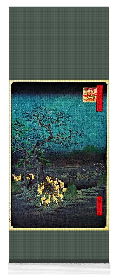 Utagawa Hiroshige Yoga Mat featuring the painting 100 Famous Views of Edo - Fire Foxs on New Years Eve by Utagawa Hiroshige