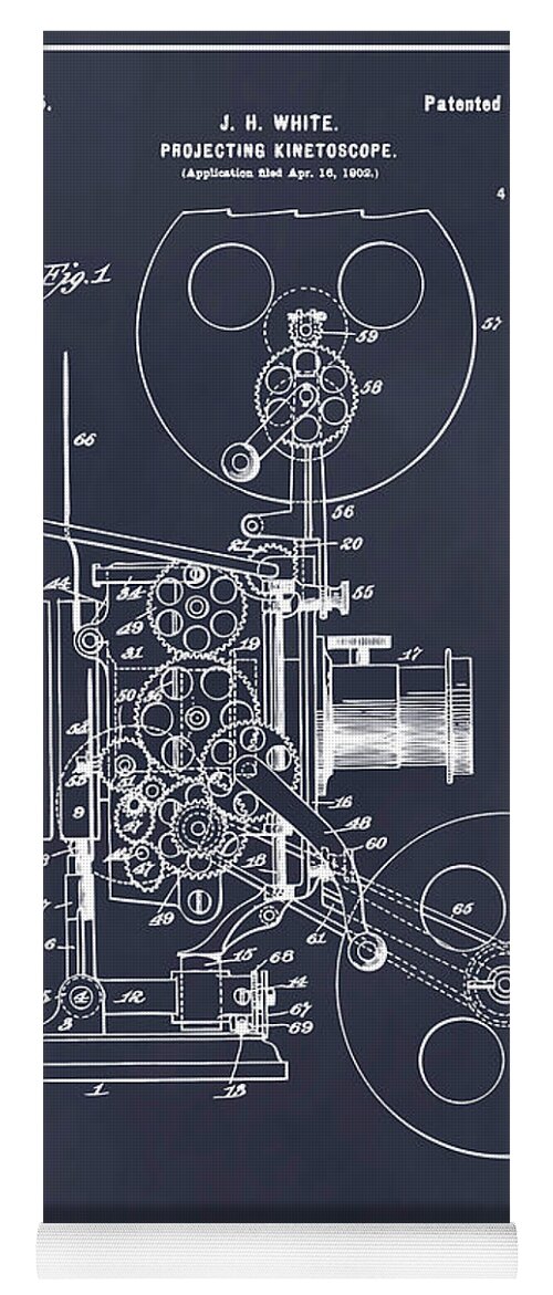 1902 Projecting Kinetoscope Patent Print Yoga Mat featuring the drawing 1902 Projecting Kinetoscope Blackboard Patent Print by Greg Edwards