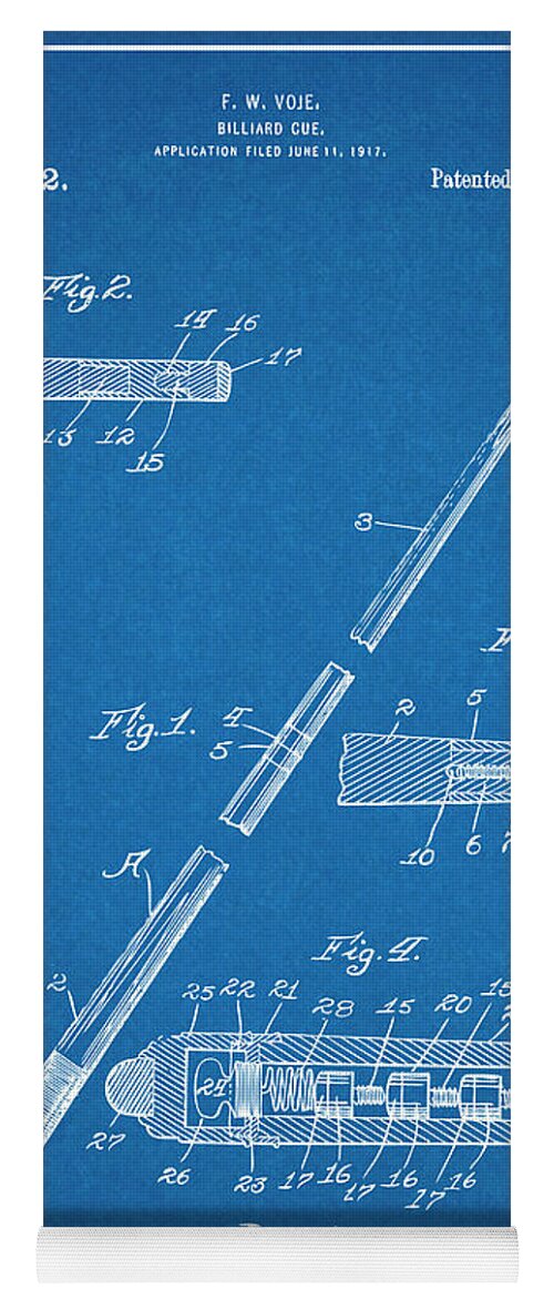 1917 Billiard Pool Cue Patent Print Yoga Mat featuring the drawing 1917 Billiard Pool Cue Blueprint Patent Print by Greg Edwards