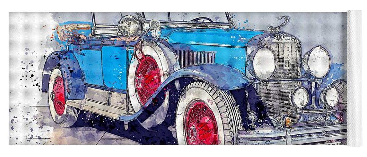 Retro Yoga Mat featuring the painting 1928 Cadillac Dual Cowl 341 A Dual Cowl Sport Phaeton watercolor by Ahmet Asar by Celestial Images