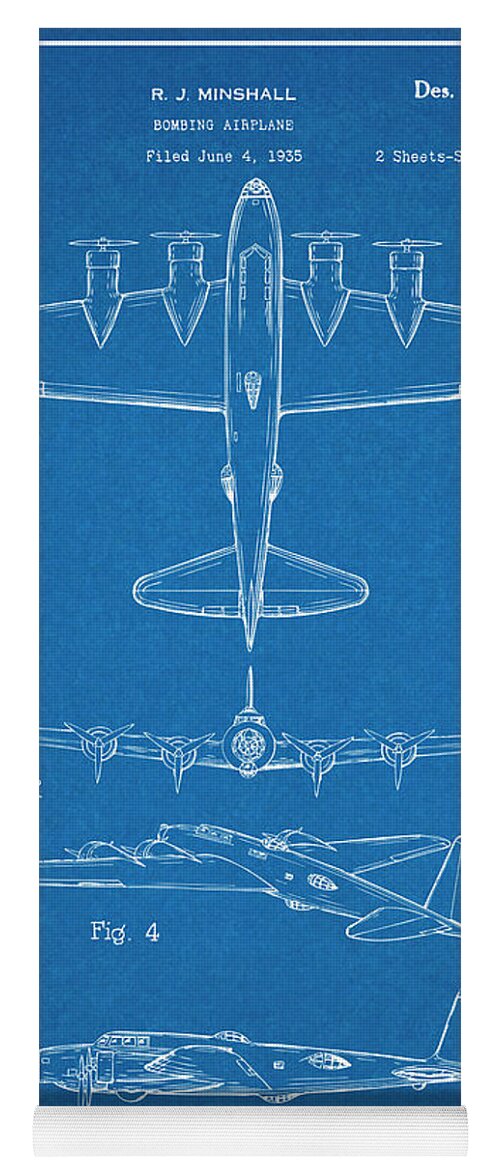 1935 B17 Flying Fortress Patent Print Yoga Mat featuring the drawing 1935 B17 Flying Fortress Blueprint Patent Print by Greg Edwards