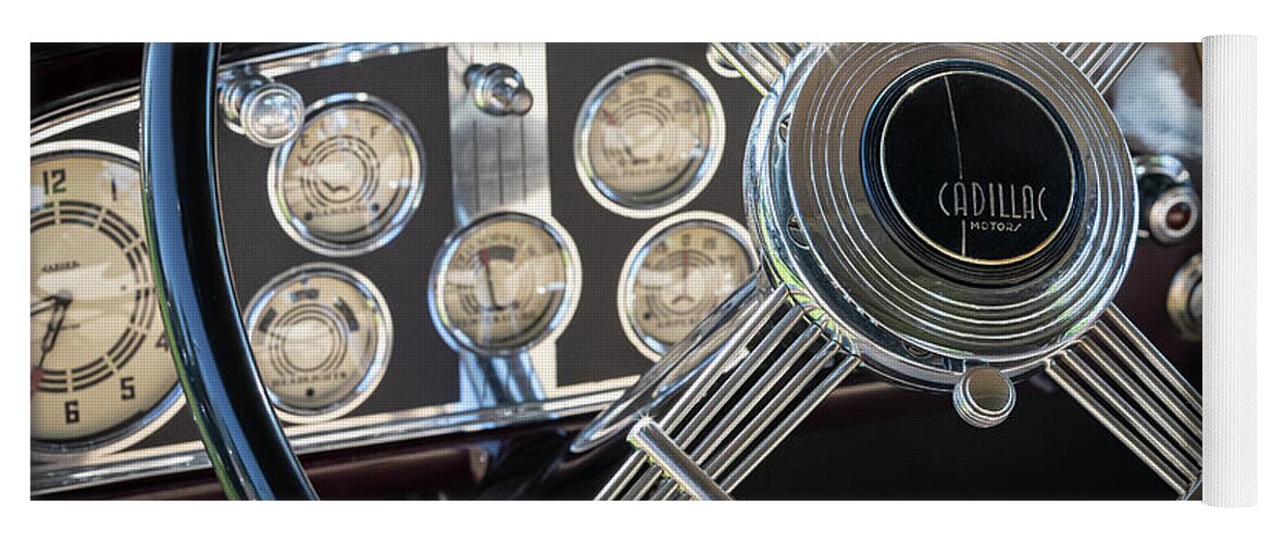 Cadillac Yoga Mat featuring the photograph 1935 Cadillac Steering and Dash by Dennis Hedberg