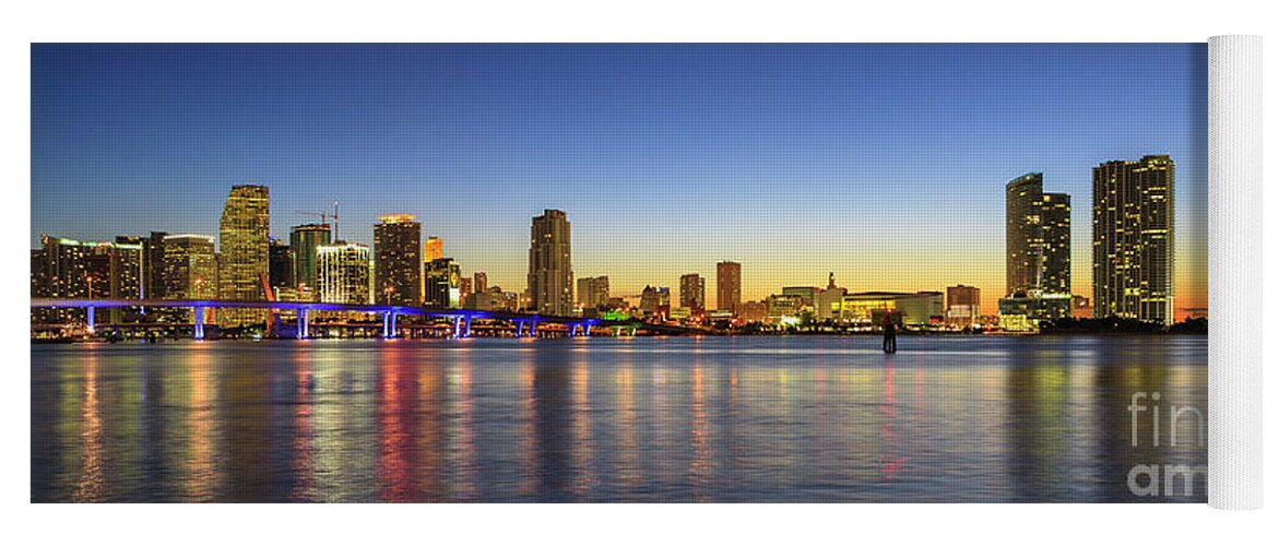 Architecture Yoga Mat featuring the photograph Miami Sunset Skyline by Raul Rodriguez