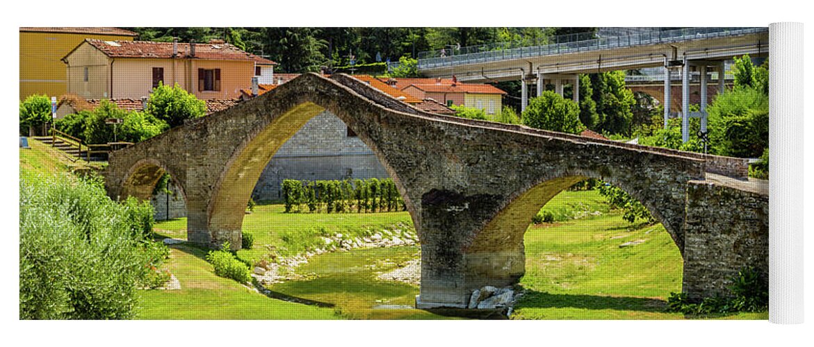 Emilia Yoga Mat featuring the photograph three archs medieval bridge in Italy #2 by Vivida Photo PC