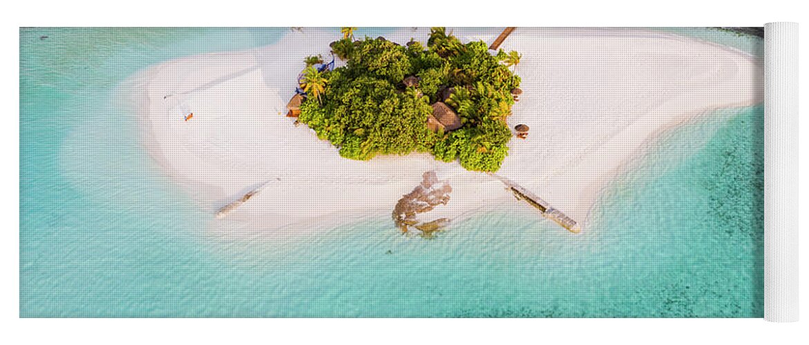 Deserted Yoga Mat featuring the photograph Aerial drone view of a tropical island, Maldives #3 by Matteo Colombo