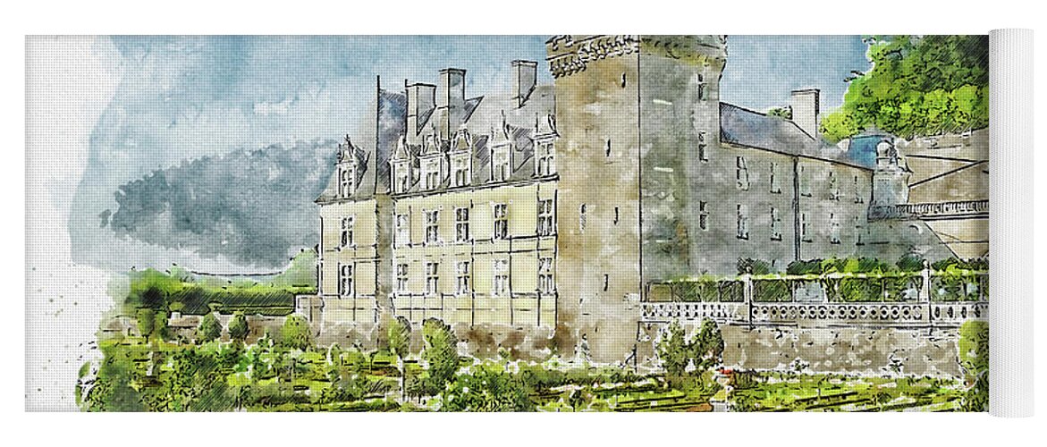 Architecture Yoga Mat featuring the digital art Architecture #watercolor #sketch #architecture #castle #3 by TintoDesigns