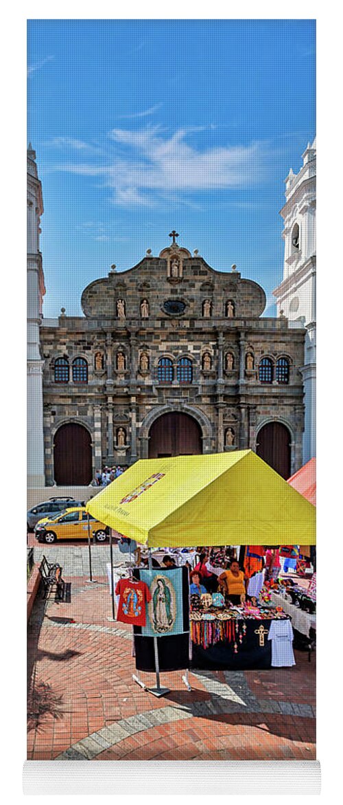 Estock Yoga Mat featuring the digital art Cathedral, Panama City, Panama #3 by Lumiere