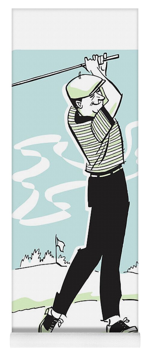 Accessories Yoga Mat featuring the drawing Golfer in Mid-Swing #3 by CSA Images