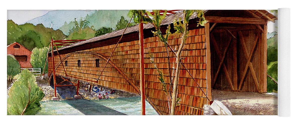 Plein Air Yoga Mat featuring the painting #329 Bridgeport Covered Bridge #329 by William Lum