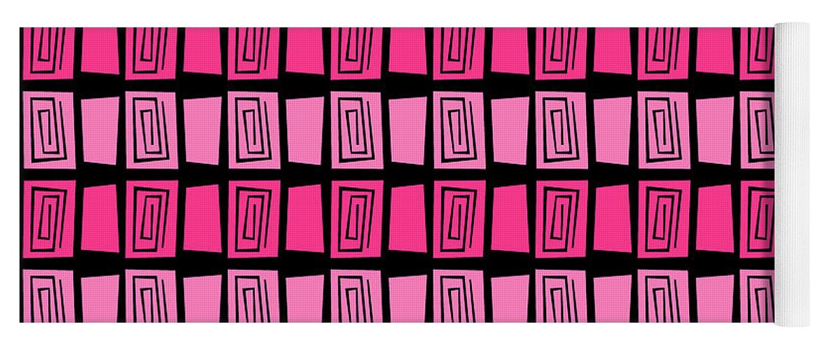 Pink Yoga Mat featuring the digital art Mid Century Modern Maze by Donna Mibus