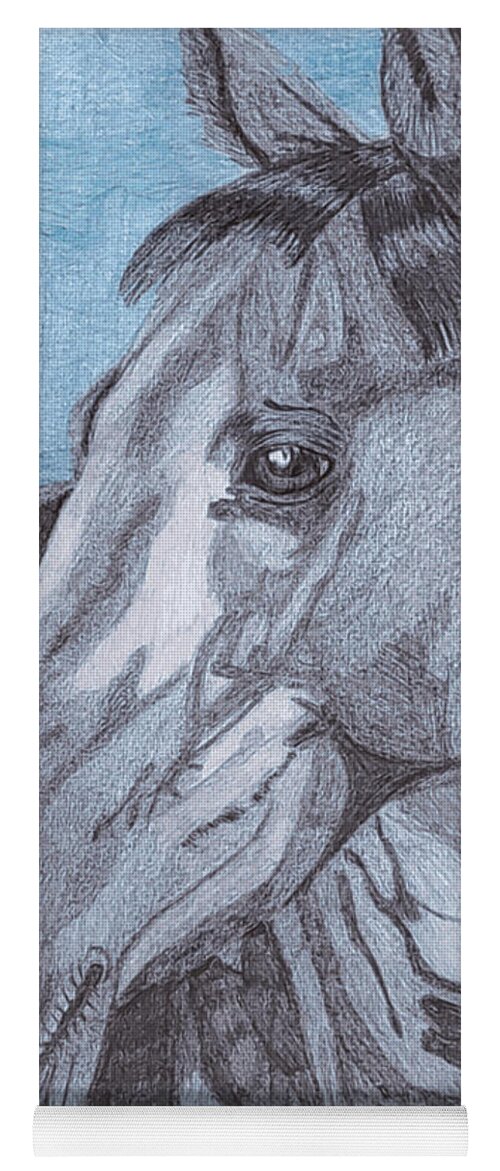 Black Horse Yoga Mat featuring the drawing A Horse for Arthur by Equus Artisan