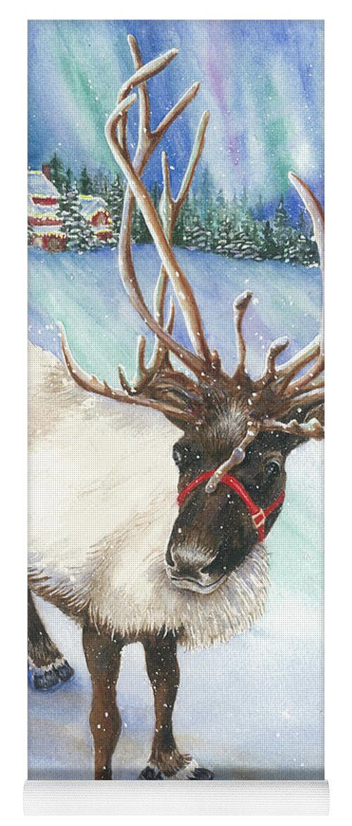 Reindeer Yoga Mat featuring the painting A Winter's Walk by Lori Taylor