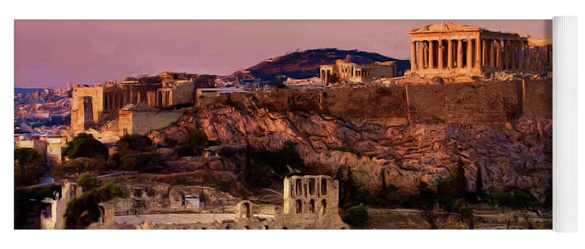 Troy Caperton Yoga Mat featuring the painting Acropolis at Twilight by Troy Caperton
