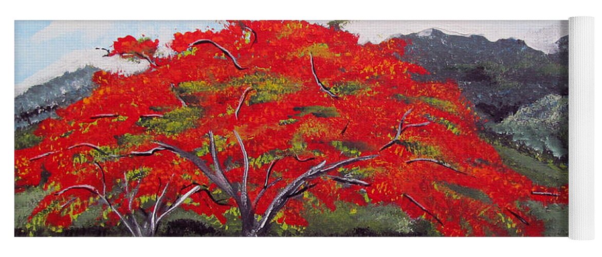 Flamboyan Yoga Mat featuring the painting Adorning Nature by Luis F Rodriguez
