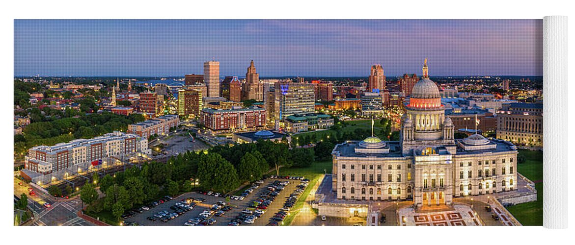Providence Yoga Mat featuring the photograph Aerial panorama of Providence, Rhode Island by Mihai Andritoiu