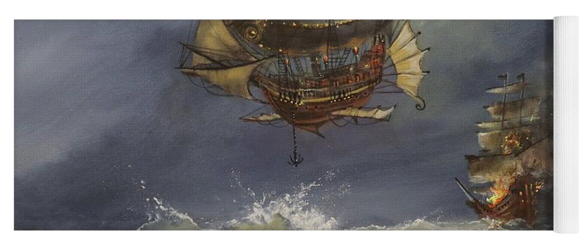 Airship Yoga Mat featuring the painting Airship Attack by Tom Shropshire