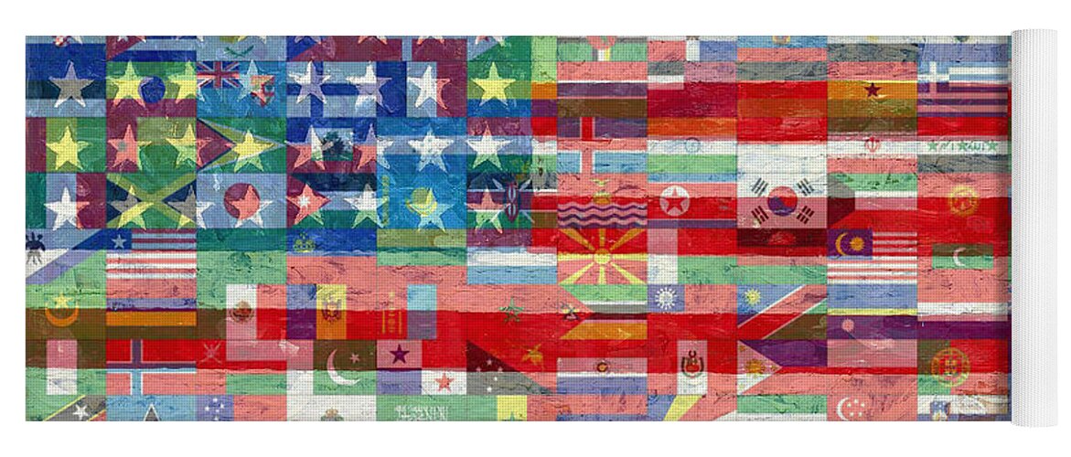 Liberty Yoga Mat featuring the painting American Flags Of The World by Tony Rubino