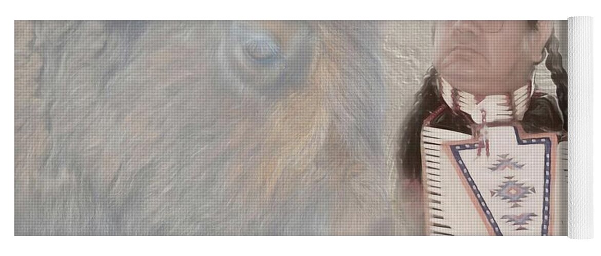 American Indian Yoga Mat featuring the photograph American Indian and Buffalo by Dyle Warren