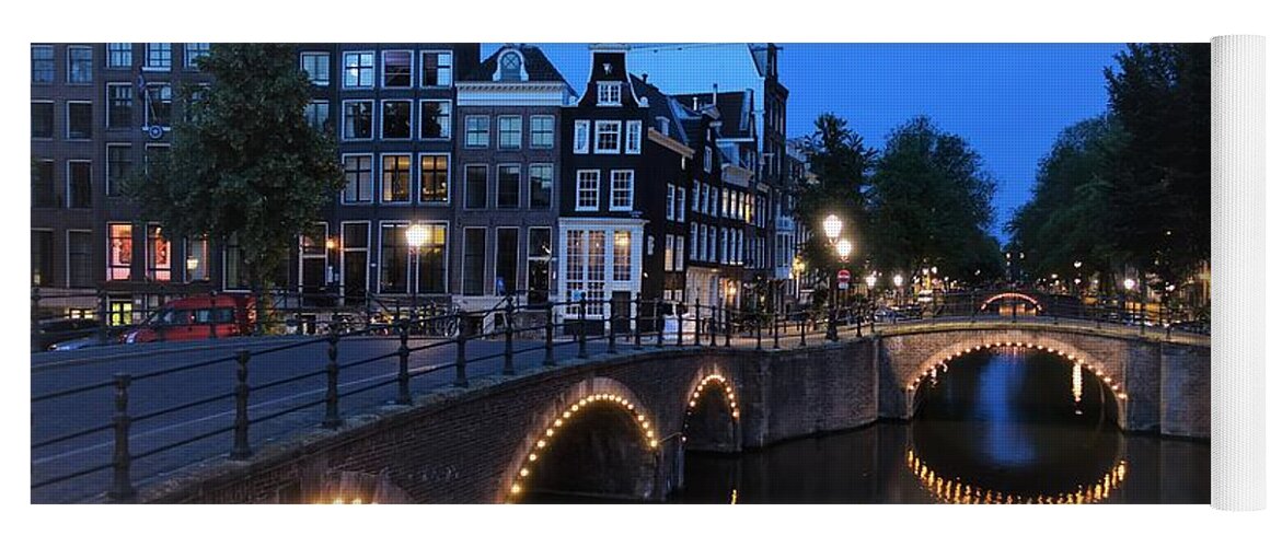 Night Yoga Mat featuring the photograph Amsterdam Canals lit up at night by Patricia Caron
