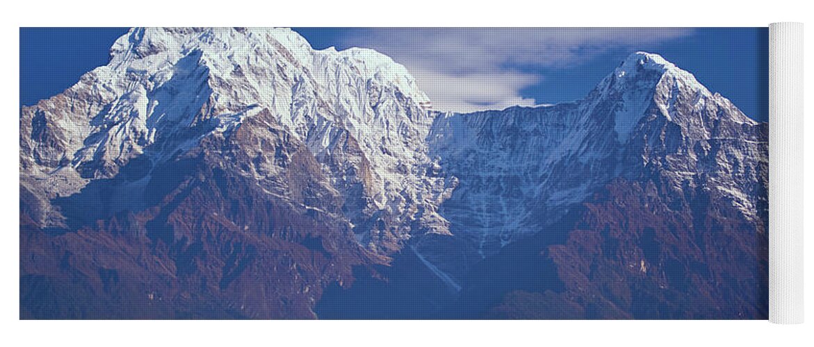 India Yoga Mat featuring the photograph Annapurna South Peak and pass in the Himalaya mountains, Annapurna region, Nepal by Raimond Klavins