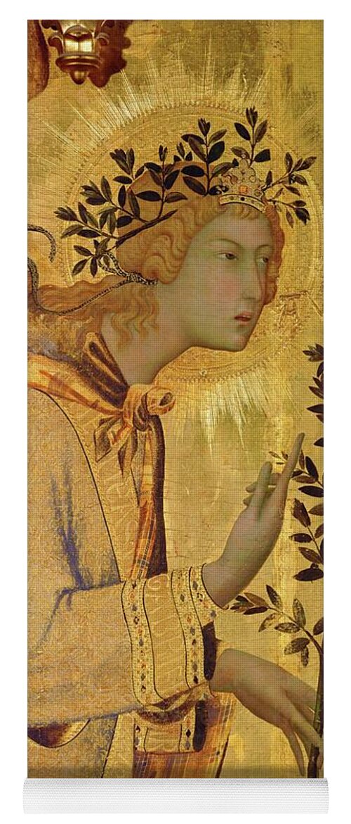 Archangel Gabriel Yoga Mat featuring the painting Annunciation. Detail the Angel of the Annunciation. by Simone Martini -c 1284-1344-