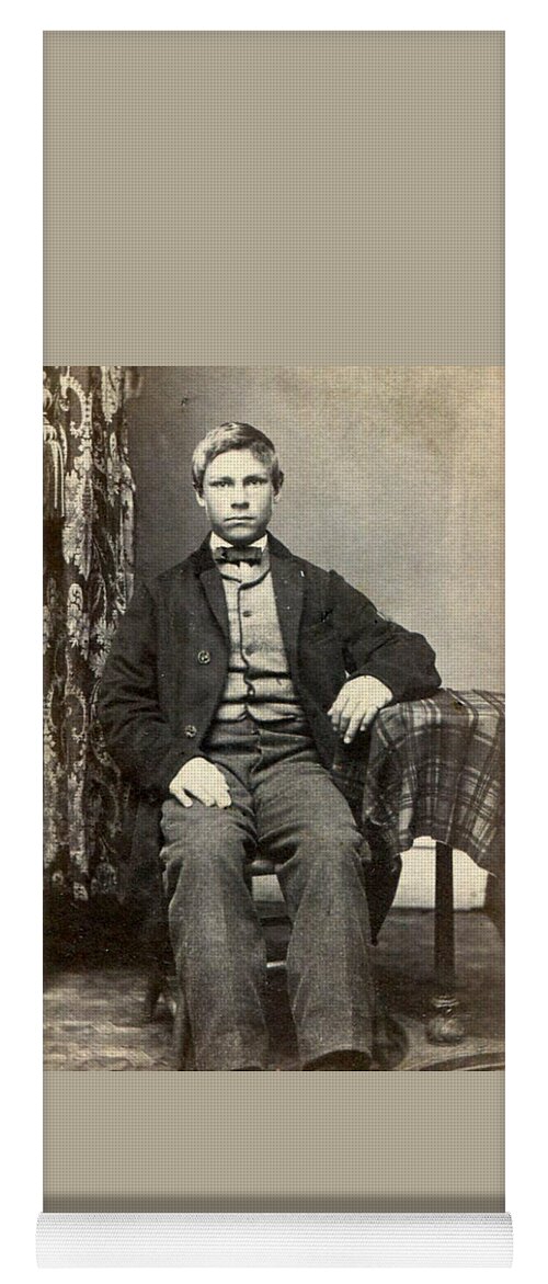 Man Yoga Mat featuring the painting ANTIQUE CIVIL WAR ERA CDV PHOTO HANDSOME YOUNG MAN ID d BERT SPENCER of IL by Celestial Images