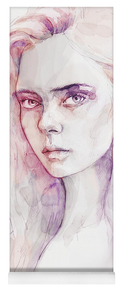 Aquarelle Yoga Mat featuring the painting Aquarelle portrait of a girl by Dimitar Hristov