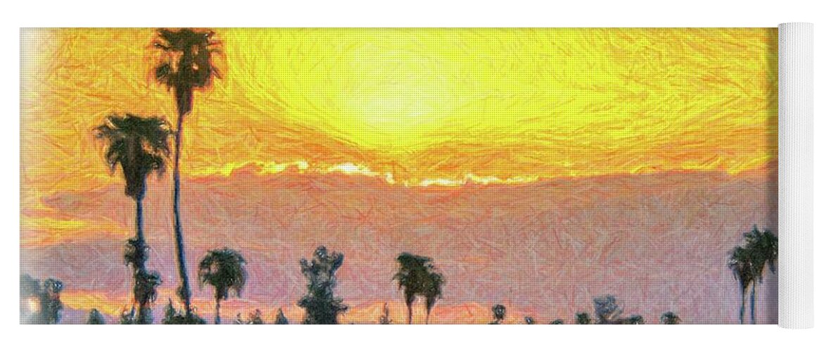 Sunrise Yoga Mat featuring the drawing Arizona Sunrise by Darrell Foster