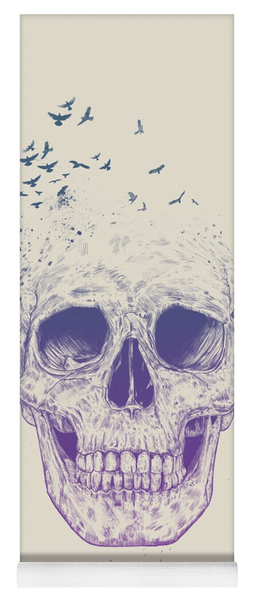 Skull Yoga Mat featuring the mixed media Let them fly by Balazs Solti