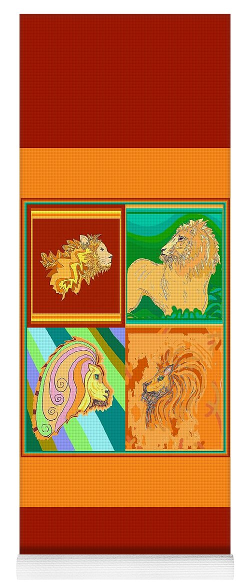 Lion Yoga Mat featuring the drawing 4 Lions by Julia Woodman
