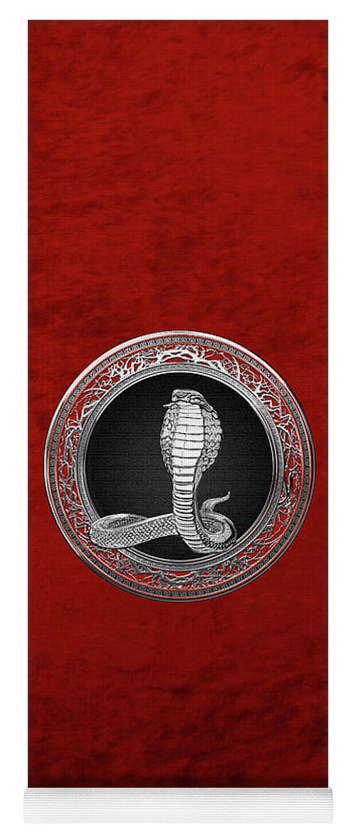 'beasts Creatures And Critters' Collection By Serge Averbukh Yoga Mat featuring the digital art Sacred Silver King Cobra on Red Canvas by Serge Averbukh