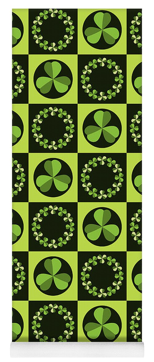 Graphic Yoga Mat featuring the digital art Green Shamrocks Circles and Squares by MM Anderson