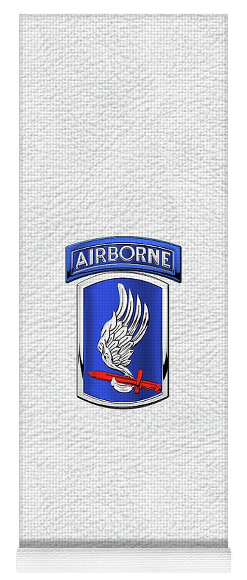 Military Insignia & Heraldry By Serge Averbukh Yoga Mat featuring the digital art 173rd Airborne Brigade Combat Team - 173rd A B C T Insignia over White Leather by Serge Averbukh