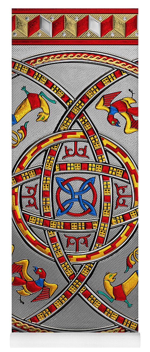 ‘celtic Treasures’ Collection By Serge Averbukh Yoga Mat featuring the digital art Sacred Celtic Dara Knot Cross with Triquetras Lions and Eagles by Serge Averbukh