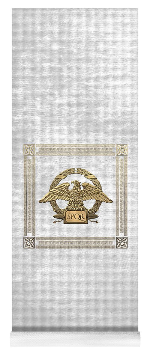 ‘treasures Of Rome’ Collection By Serge Averbukh Yoga Mat featuring the digital art Roman Empire - Gold Roman Imperial Eagle over White Velvet by Serge Averbukh