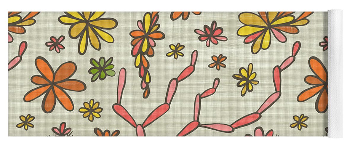 Flowering Yoga Mat featuring the painting Flowering Cacti Elements by Jen Montgomery