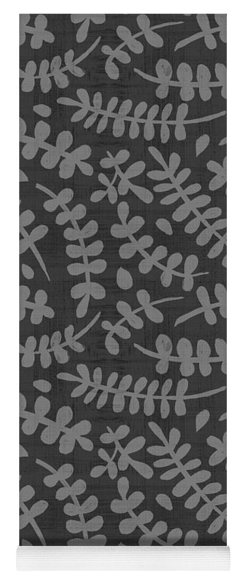 Simple Yoga Mat featuring the painting Botanical Pattern Black and Gray by Jen Montgomery