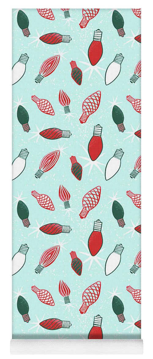 Lightbulbs Yoga Mat featuring the painting Vintage Christmas Bulb Pattern by Jen Montgomery