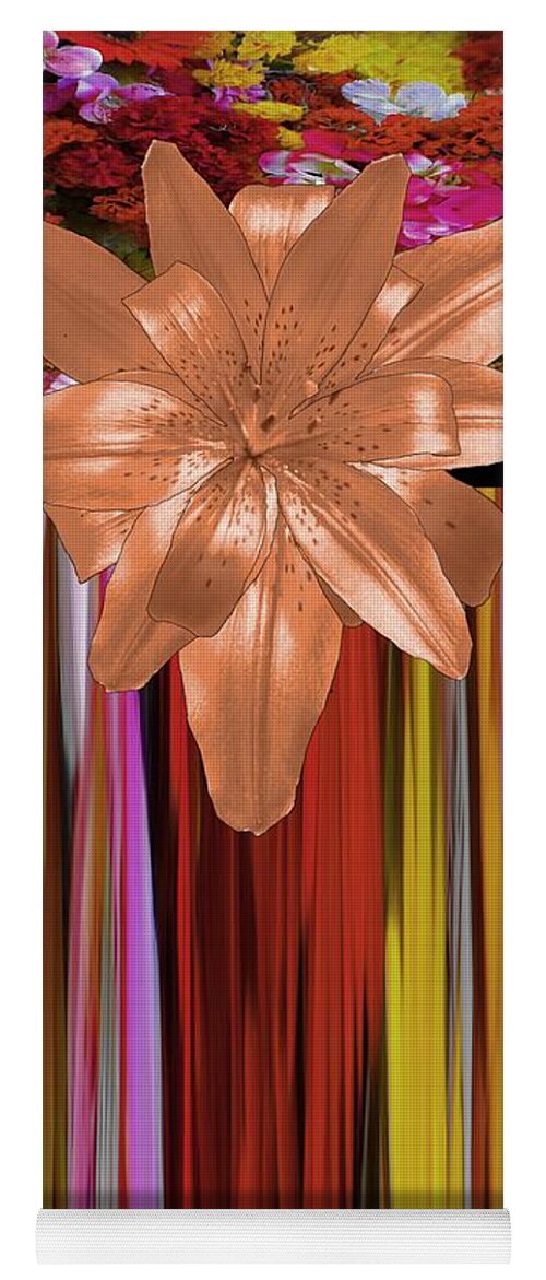 Autumn Yoga Mat featuring the mixed media Autumn Copper Lily Floral Design by Delynn Addams