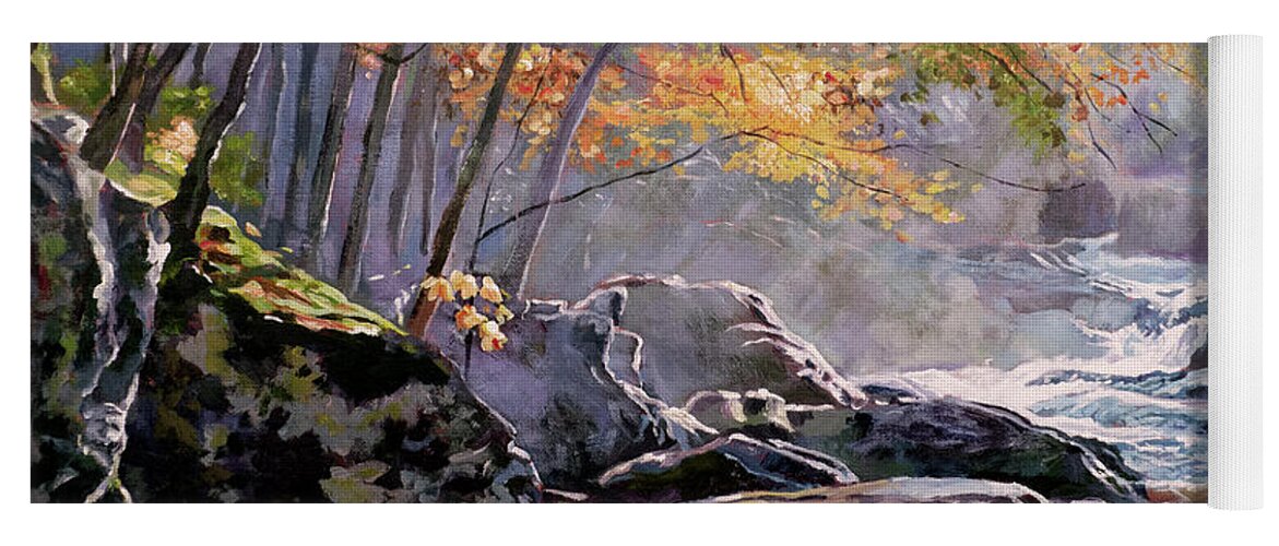 Landscape Yoga Mat featuring the painting Autumn Glen by David Lloyd Glover