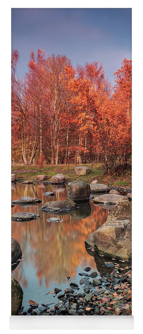 Rock Yoga Mat featuring the photograph Autumn park landscape by Sophie McAulay