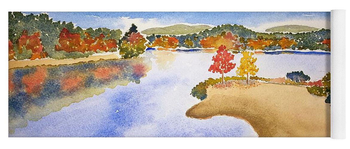 Watercolor Yoga Mat featuring the painting Autumn Shore Lore by John Klobucher