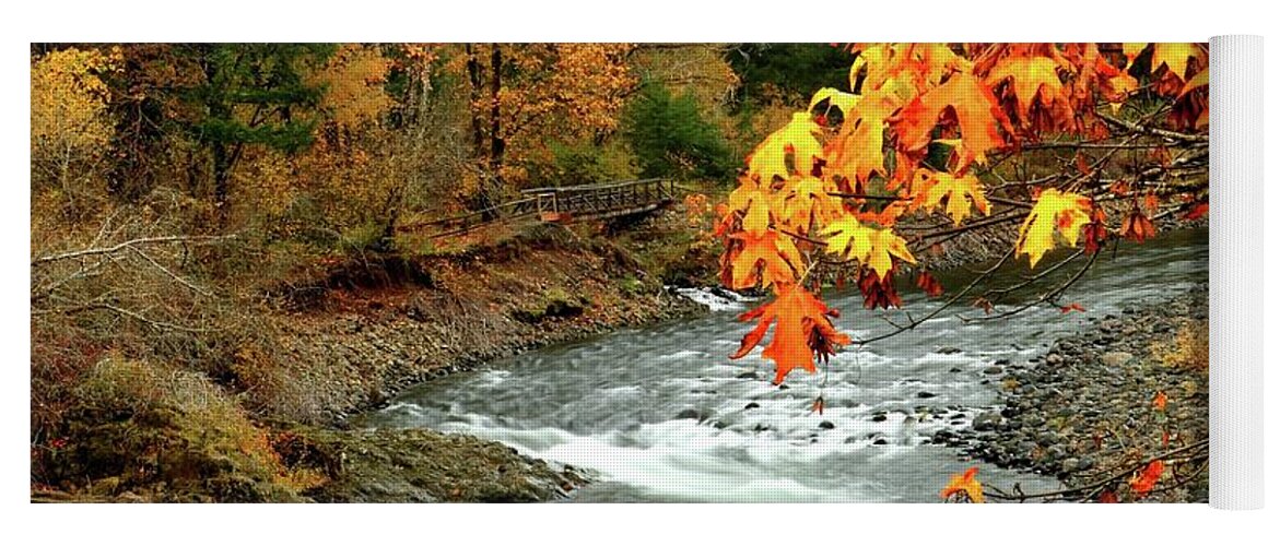 Autumn Yoga Mat featuring the photograph Autumn View From The Bridge by William Rockwell