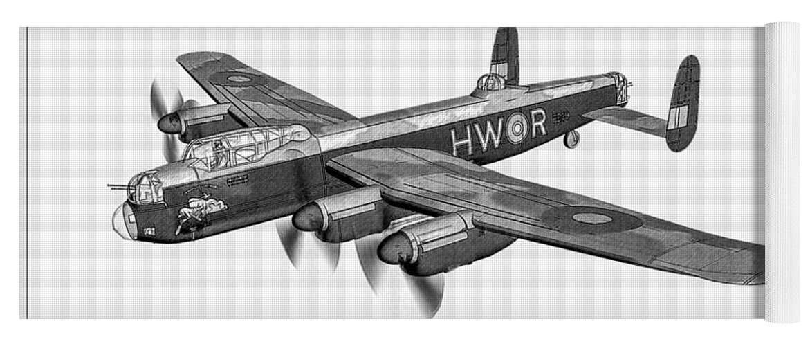 Avro Lancaster Mk1 Yoga Mat featuring the digital art Avro Lancaster Mk1 - Sketch by Tommy Anderson