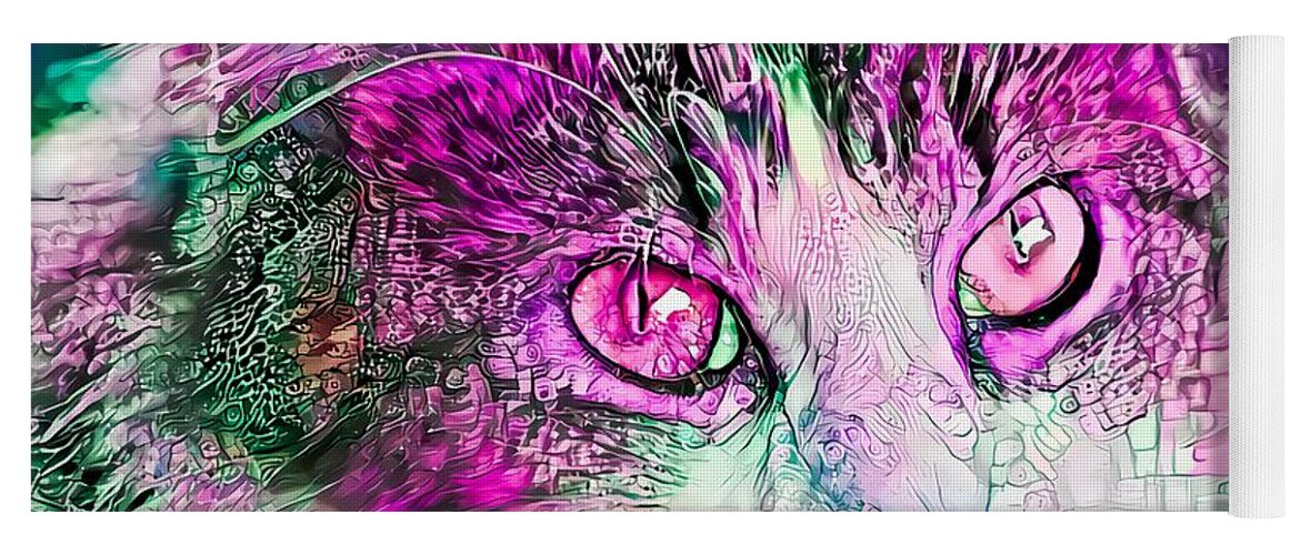 Pink Yoga Mat featuring the digital art Awesome Pink Kitty Face by Don Northup