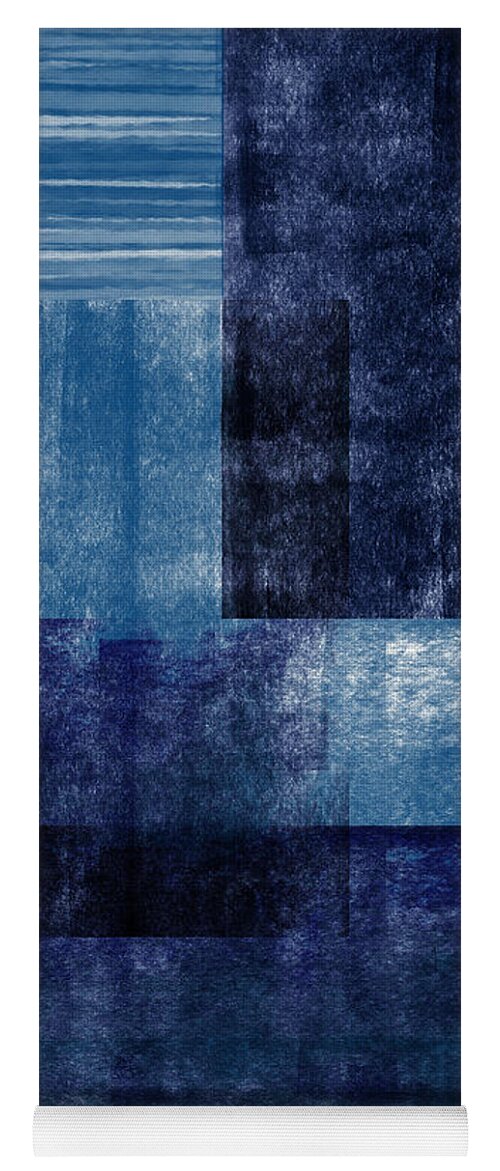 Abstract Yoga Mat featuring the mixed media Azul Blocks 1- Art by Linda Woods by Linda Woods