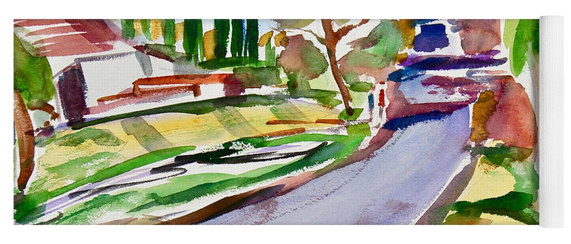 Back Road With Shadows Yoga Mat featuring the painting Back Road With Shadows by Richard Fox