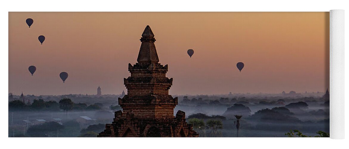 Balloons Yoga Mat featuring the photograph Bagan sunrise by Ann Moore